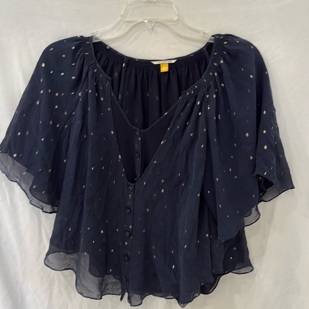 Anthropologie Leifsdottir navy chiffon blouse top size 0